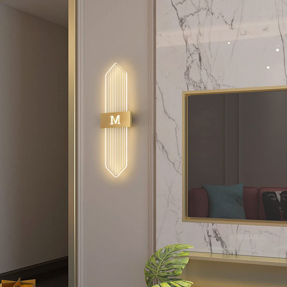 Applique da parete a LED a striscia lunga dorata Lampada da parete moderna in acrilico Lampada da parete per interni rettangolare 8W, 3000K/4000K/6000K regolabile, 23 pollici Apparecchio di il