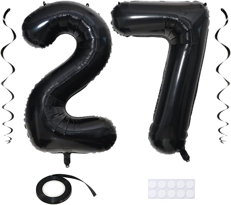 Maigendoo Jumbo 27 Number Balloon 40 Inch Large Digit Balloons Huge Helium Balloon Foil Mylar Balloon with Swirl Decorations for 27th Birthday Party Graduation Celebration Anniversary Event
