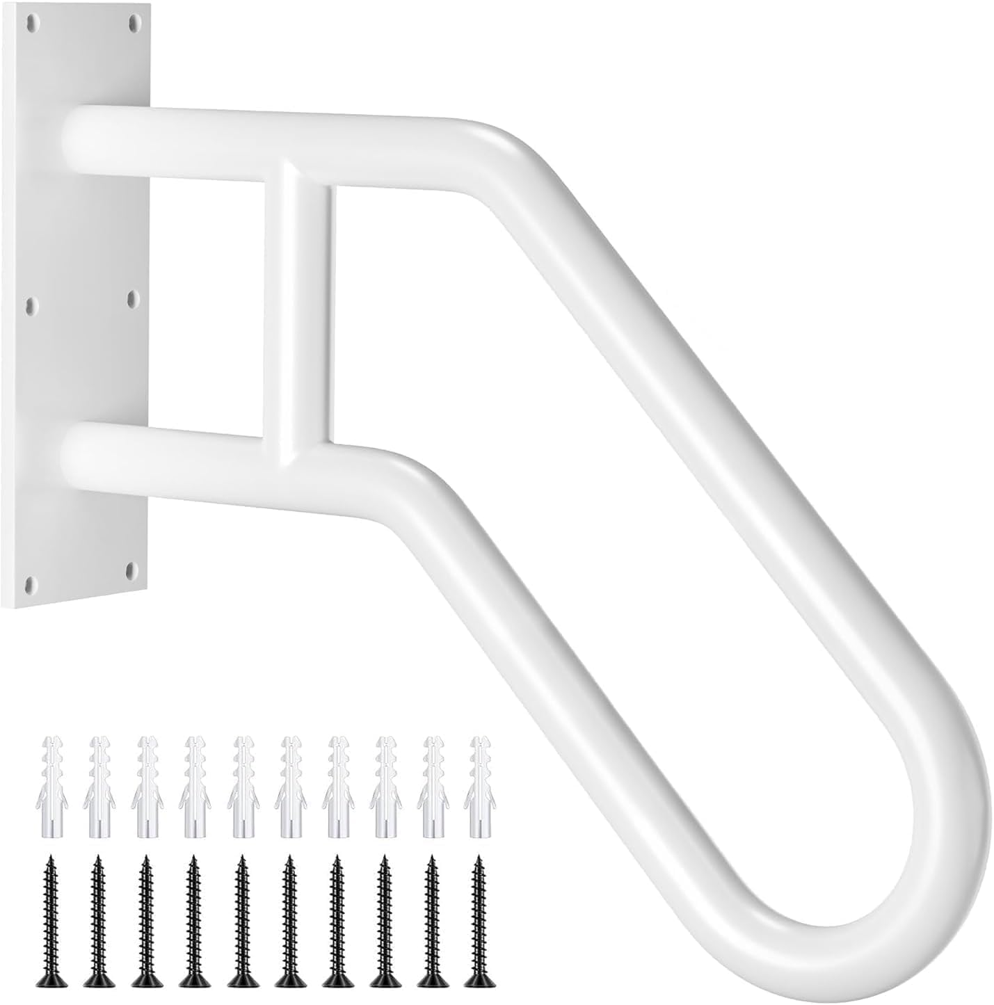 Auroras Hand Rails for Outdoor Steps, 28.7" Outdoor Handrail - Auroras Wall Mount Handrail for 1-3 Steps, U-Shaped Handrails for Kids, Elderly, Pregnant Women, Disabled White