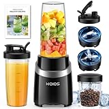 KOIOS Batidora de 1000 W para batidos, mezclador personal y molinillo combinado para cocina con tazas de batido portátiles de 2 x 27 onzas con tapas para llevar, taza de café de 12 onzas con cubierta