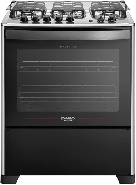 Fogão 5 Bocas Dako Magister Grill Preto com Mesa Inox Bivolt