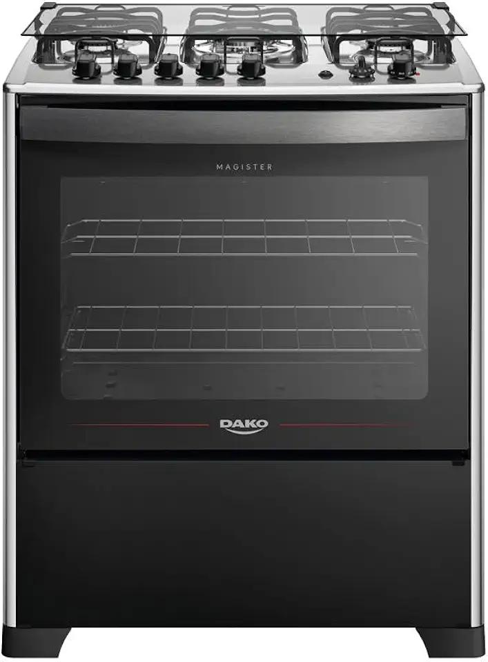 Fogão 5 Bocas Dako Magister Grill Preto com Mesa Inox Bivolt