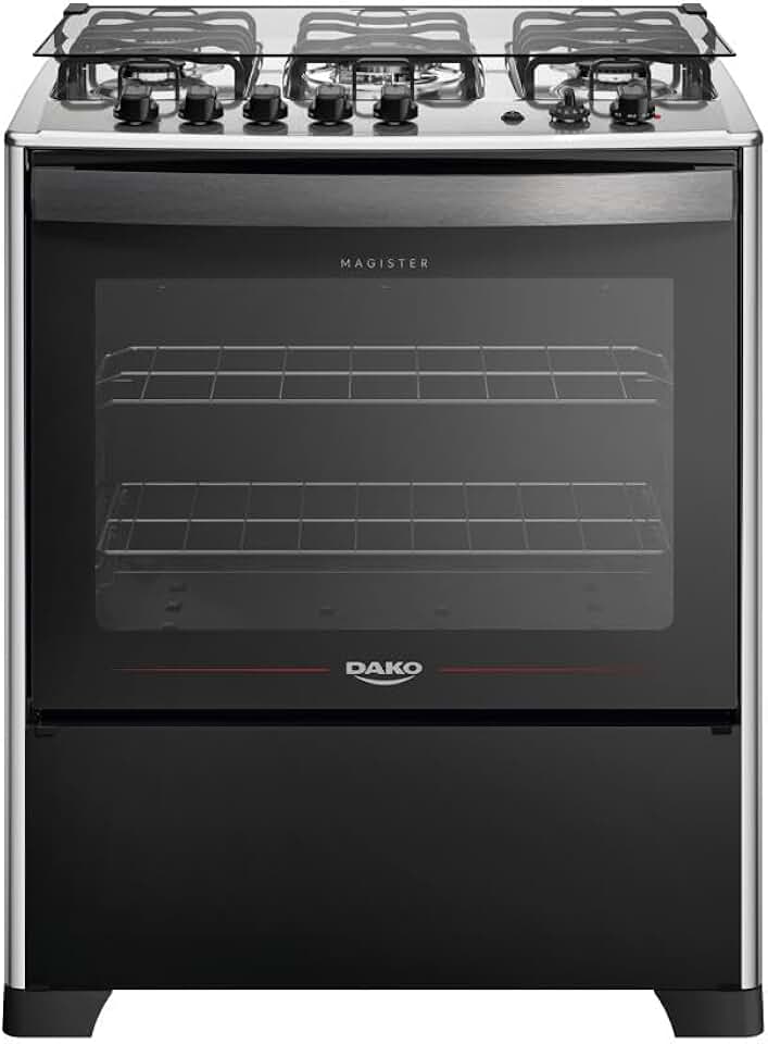 Fogão 5 Bocas Dako Magister Grill Preto com Mesa Inox Bivolt