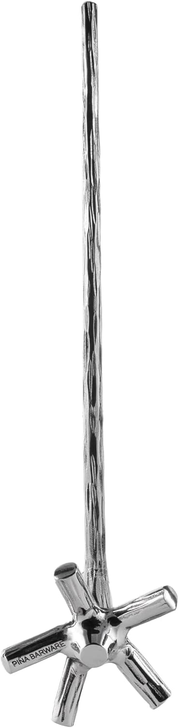 Piña Barware Swizzle Stick Stirrer - Stainless Steel with Handmade Wood-Grain Finish (Narrow Width, 6-Pack/Commercial Bar Pack)