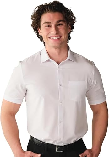 &COLLAR Camisa de vestir de manga corta para hombre de alto rendimiento y ajuste atlético