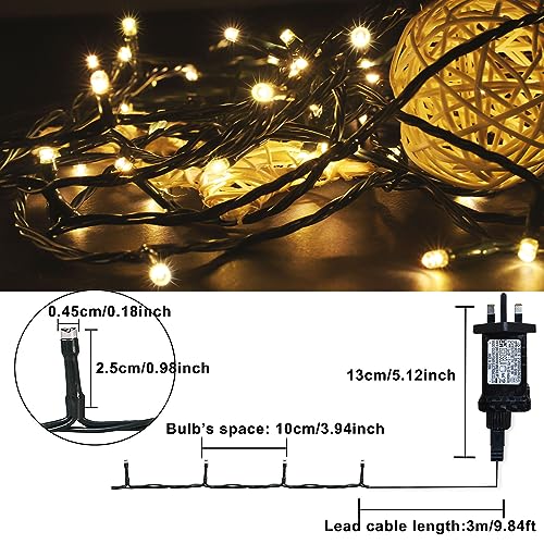 20M LED String Fairy Lights On Dark Green Cable with Various Light Effects, Ideal for Christmas Tree, Xmas, Party,Wedding,ETC (Warm, 200 LEDs)