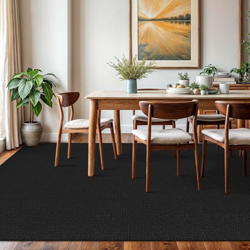 KOZYFLY Washable Area Rug 6x9 ft Rubber Backed Non Slip Rugs for Living Room Braided Cotton Bedroom Rug Woven Office Rugs Indoor Floor Carpets for Dining Bedroom Living Room, Black/Dark Grey