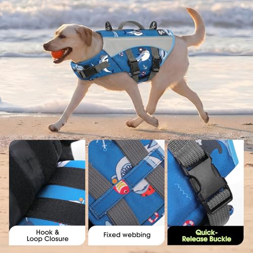 SUNFURA Dog Life Jacket, High Visibility Dog Life Vest for Swimming with Rescue Handle & D-Rings, Flotation Doggie Pool Lifejacket Adjustable Water Vest for Small Medium Dogs, Blue Ocean M by SUNFURA - Image 4