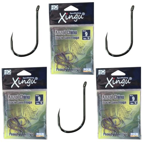 Kit 30 Anzol Pesca Pesqueiro sem Farpa Liso Chinu Black Tamanho Numero 9