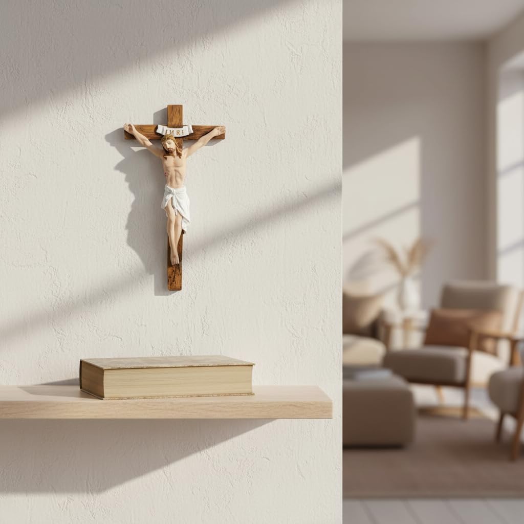 Comfy Hour 7" Jesus Christ Wall Crucifix with INRI, Religious Christian Home Decor Statue, Traditional Catholic Altar Accent, Polyresin Artisan Crafted Sculpture, 1 Unit