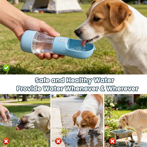 Image of Portable Dog Water Bottle with Food Container Dishwasher Safe-Blue | 3 IN1 Drinking Bottle for Pet Puppy Outdoor Walking Hiking Travel | BPA Free Leak Proof Dog Water dispenser with Bowl