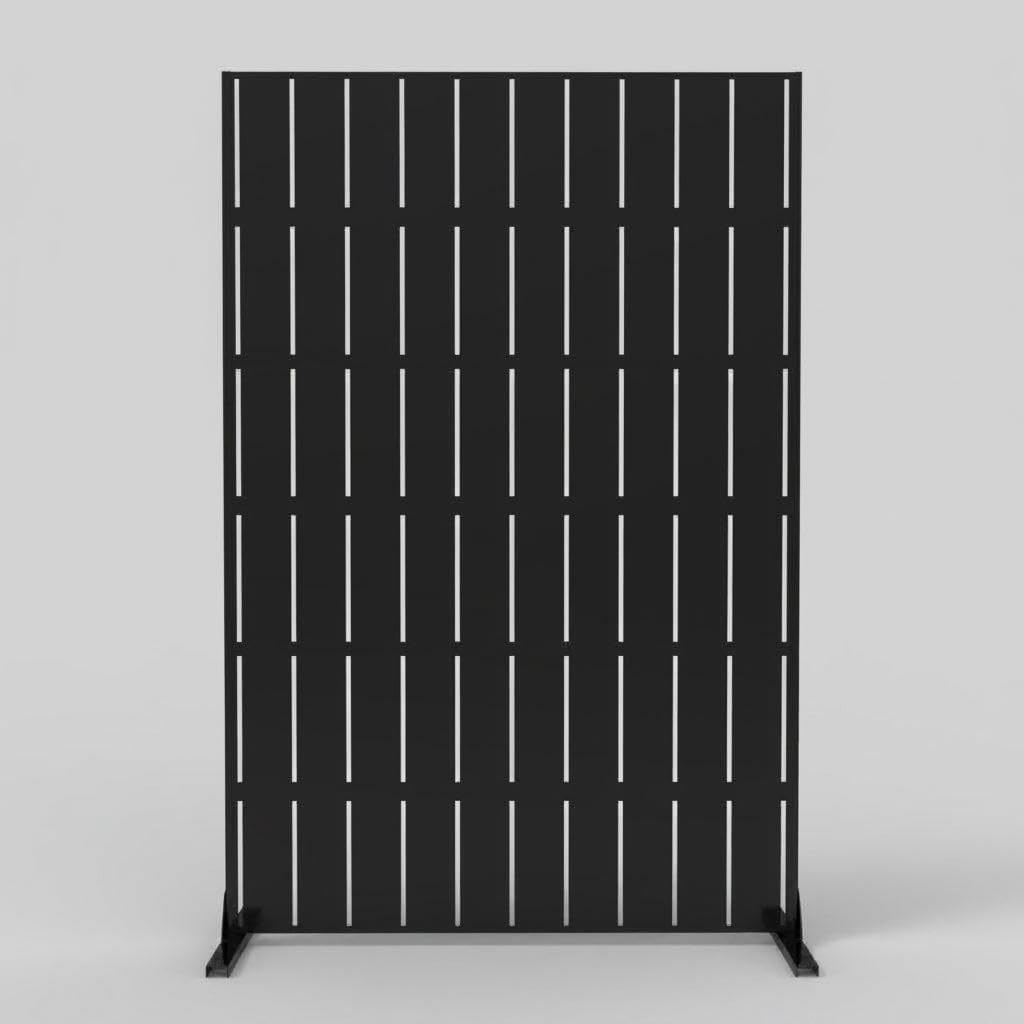 3-Panel 6ft Metal Privacy Screen Panel with Stand, Freestanding Weatherproof Rust-Resistant Decorative Fence, Modern Black Outdoor/Indoor Divider for Patio Garden Pool