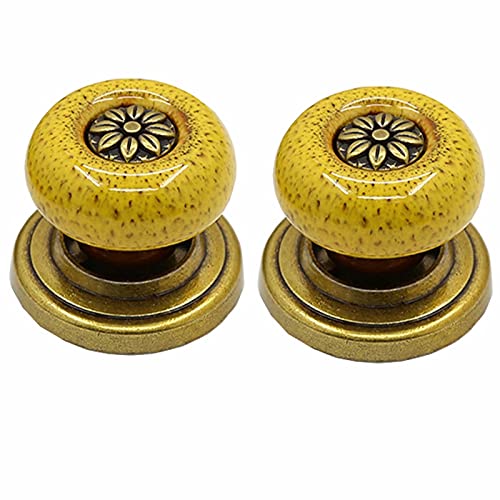 FBSHOP(TM) Lot de 2 boutons de meubles en céramique jaune léopard pour placards/tiroirs/placards/poignées vintage shabby chic avec accessoires en bronze Cover