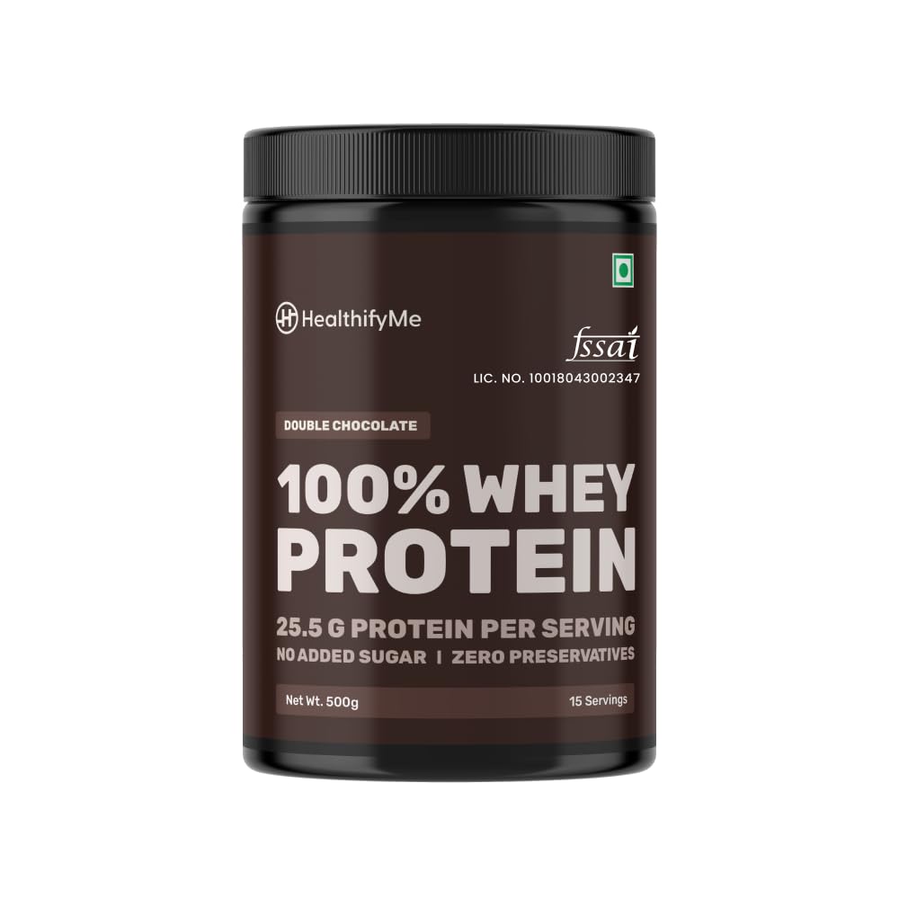 100% Whey Protein Blend (Isolate and Concentrate) | Double Chocolate-500gms | 25.5gm protein, 5.6gm BCAA | With Digestive Enzymes | No added Sugar or Artificial Sweeteners | Zero Preserva