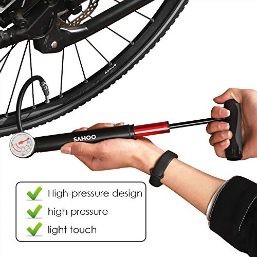 Fdrirect Mini bomba de bicicleta Bomba de chão de bicicleta portátil com manômetro 100PSI e pé estab