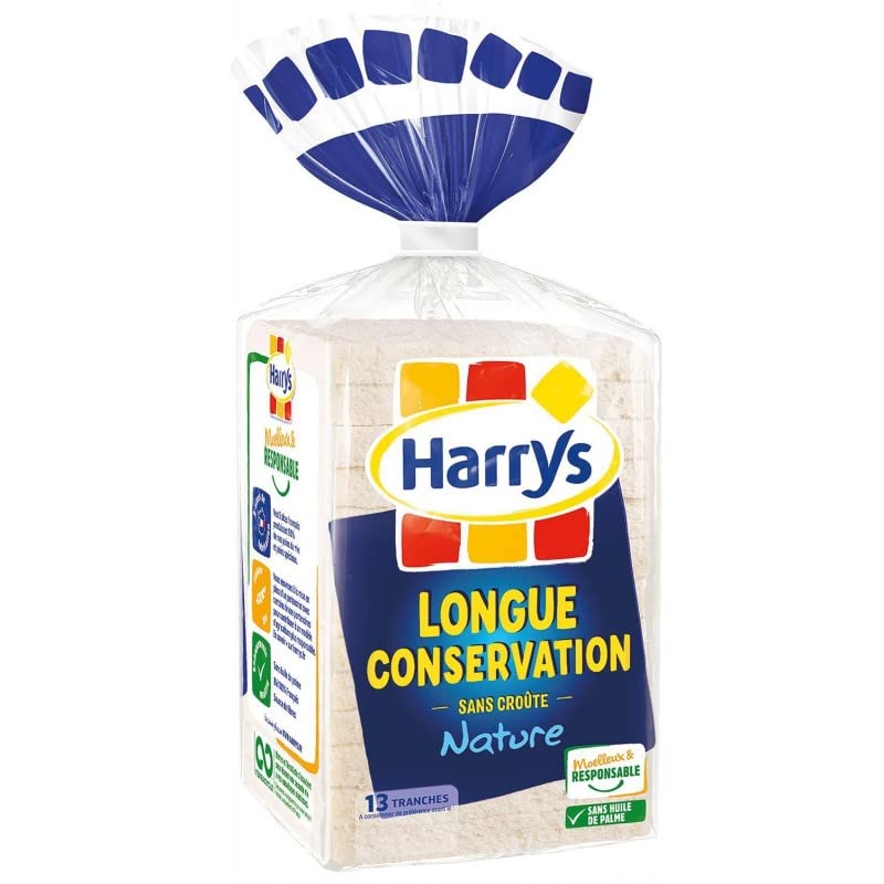 PAIN DE MIE SANS CROÛTE LONGUE CONSERVATION NATURE 325G, HARRYS, LOT DE 4