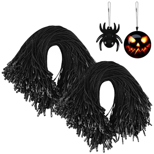 FEBSNOW 500Pcs Halloween Ornament Hooks,Black Ornament String with Snap for Christmas Tree Decoration Easy Locking Ornament Hangers for Halloween Xmas Holiday Party Hanging Decor