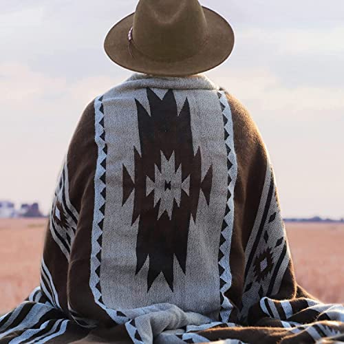 HORIMOTE HOME Boho Patterned Throw Blanket with Soft Sherpa Lining, Aztec Style Throw for Camping, Outdoor, Light Weight Cozy Warm Blanket for Couch, Sofa, Bed, 127x152cm, Brown