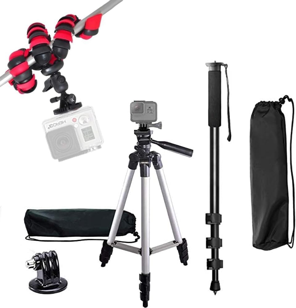 50" Inch Camera Tripod, 72" Inch Monopod with Quick Release, 12" Inch Flexible Tripod with Wrapable Disc Legs, Tripod Mount for All GoPro HERO Cameras & an eCostConnection Microfiber Cloth