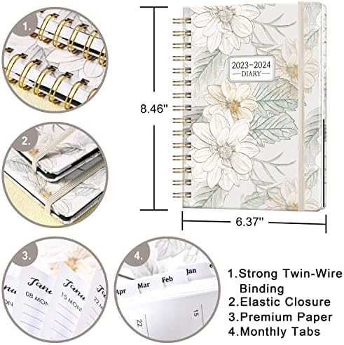 Academic Diary 2023-2024 - A5 Diary from Aug. 2023 to Jul. 2024, Week to View Diary 2023-2024, 21.5 x15.5 x1.5 cm, White