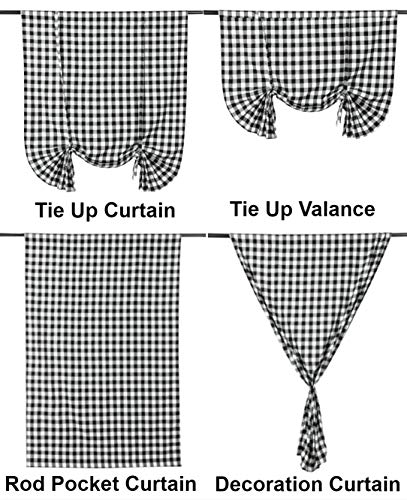 2 Pack Buffalo Check Plaid Tie Up Shades Farmhouse Style Gingham Rod Pocket Window Curtain For Kitchen 42X63 Inches White And Black (White And Black) #TOP2