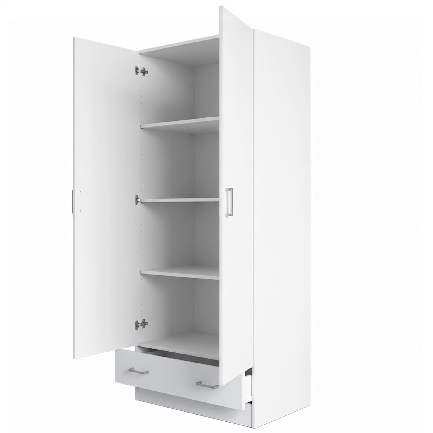 Arreditaly Armadio Con 2 Ante E 1 Cassetto Multiuso Armadietto Design Moderno Salvaspazio Con Ripiani Interni E Vano Contenitore Ideale Per Camera Da Letto o Ingresso 79.4 x 35.7 x 170.4 Cm (Bianco)
