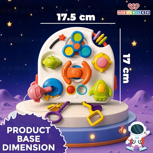 Image of Wembley Toys for 1+ Year Old | Montessori Busy Board for Toddlers 1-3 Years | Sensory Activity Toy with Spinning, Sliding & Fine Motor Skill Activities | Learning Toy for Boys & Girls | Birthday Gift