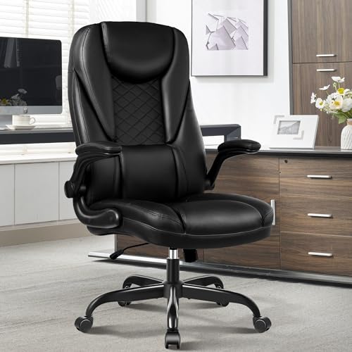 ZUNMOS Chefsessel Bürostuhl Schwarz – Verstellbare Höhe, 113 Kg Tragkraft, PU-Leder, Mit Armlehnen & Rollen