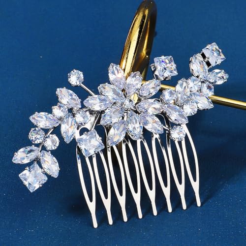 Peine para boda con diseño floral y circonitas miniatura 1