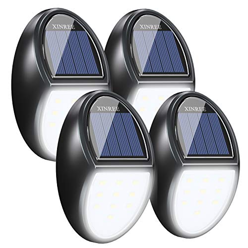 XINREE Solar Deck Lights Outdoor, LED Solar Step Lights, Waterproof Lamps Wall Fence Backyard Patio Lights for Deck, Porch, Patio, Pool, Stairs, Yard, Garden , Step and Fences (4 Pack, 10 LED)