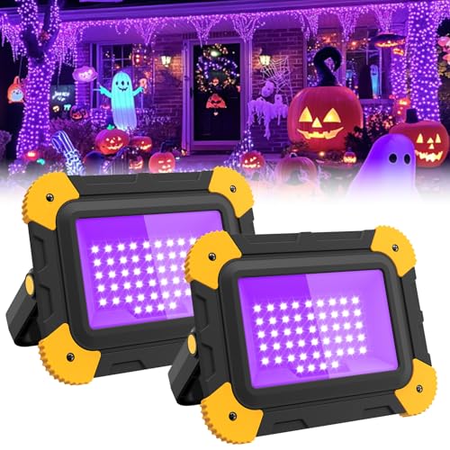 T-SUN Rechargeable Black Lights Battery Powered Blacklight 400-405nm Ultraviolet Flood Light for Night Fishing Neon Glow Party Music Party Body Painting Fluorescent Poster(2 Pack)