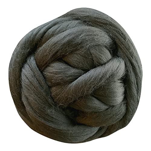 Revolution Fibers Black Wool Roving 1 Lb (16 Ounces) | Premium Merino Roving Wool For Blanket 21 Micron | Soft Spinning Wool Top, Chunky Roving Yarn, Needle & Wet Felting, Hand Spinning & Weaving #TOP6