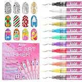 12 Farben 3D Nagelkunststift Set, Kalolary Nagelspitze Nail Art Pen, Graffiti-Punktierungsstift Pinsel für DIY Nagelkunst, Schönheit, Schmuck, Maniküre Werkzeuge (Bunt I)