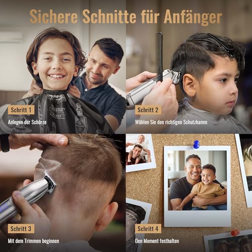 Jack & Rose Haarschneidemaschine, Profi Haarschneider Kabellos & Wiederaufladbar, IPX7 Wasserdichte Präzisionstrimmer, Bartschneider, Friseur, Rasierer, Pflegeset für Herren