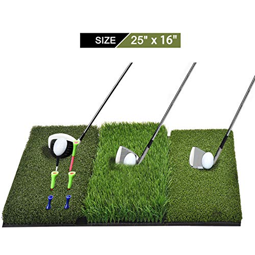 SUNHOO Golf Hitting Mat Large, Turf Grass 3-in-1 Collapsible Chipping Mat with Tees