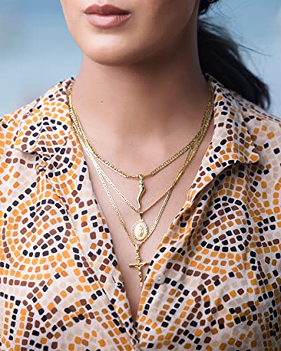 Barzel Cross Necklace for Women & Men 18K Gold Plated Flat Mariner/Marina 060 3MM Chain Necklace With Cross Pendant.4