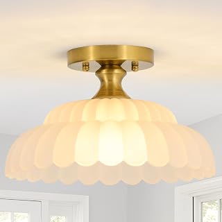 12 Inch Milk Glass Semi Flush Mount Ceiling Light for Living Room