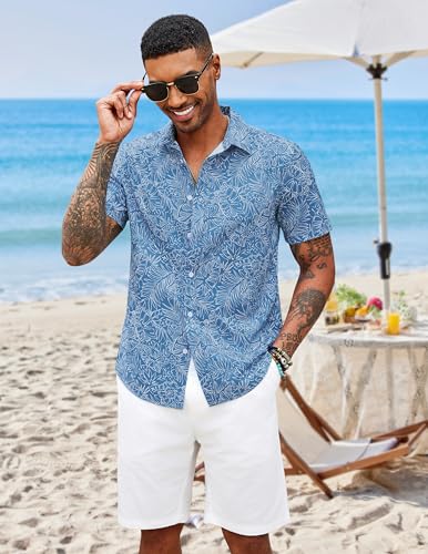 COOFANDY Men's Hawaiian Shirt Short Sleeve Tropical Shirts for Men Beach Shirt Resort Wear Blue - Image 2
