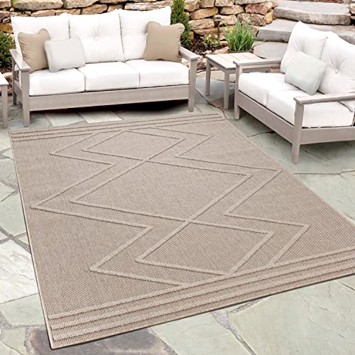 Preisvergleich Produktbild Outdoor-Teppich, Boho Design, Sisal Optik, Flachgewebe, Wetterfest, Innen- und Außenbereich Balkon, Terrasse, Garten, Küche oder Wohnzimmer Teppich, Farbe: Beige Größe:140 x 200 cm