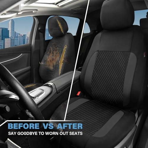 Image of CAR-GRAND 3D Embossed Waterproof Seat Covers for Car, EVA Neoprene Car Seat Cover Full Set,Universal Automotive SUV Sedan Truck, Airbag Compatible,3 Zipper Rear Armrest (Black)