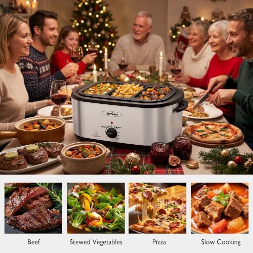 Royalcraft 24 QT Electric Roaster Oven with 3 Compartments, Self-Basting Lid, Dark Blue - 4