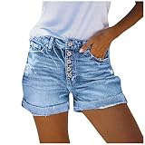 Short d'été en jean pour femme avec ourlet plié, bleu clair, S