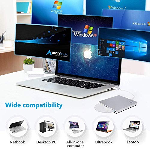 External 3D Blu Ray DVD Drive,USB 3.0 and Type-C Blu Ray DVD Burner Ultra Slim Smart Touch Slot-in BD CD DVD RW Burner Player Writer Compatible with Laptop Desktop MacBook Windows 7 8 10 Mac OS-Silver - Thumbnail 6