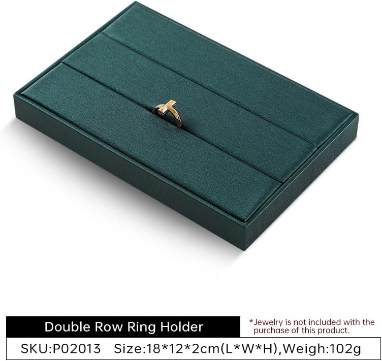 PU Leather Ring Display Tray, Rings Storage Holder Plate, Jewelry Organizer Store Counter Table Top Diamond Ring Display (Green, 4.7x7.1Inch Rings Tray)