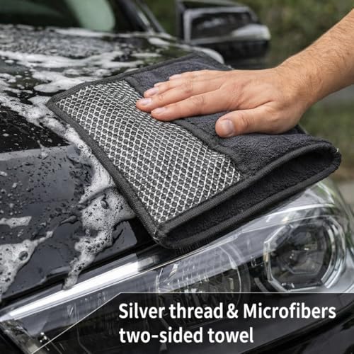 Image of Cutting EDGE 180 GSM - Set of 3 - Car & Bike Cleaning Cloth, Reverse Scrub Microfiber Cloth with Mesh Side, Removes Oil & Dirt, Scratch Free Reusable Cloth, Grey (20 x 20 cm)