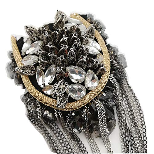 Zthread Two Colors Crystal Beaded Chain Shoulder Epaulet Women Girls Brooch Boards Badge Stage Dress Medal Accessories 1 Pair (Gold) #TOP3