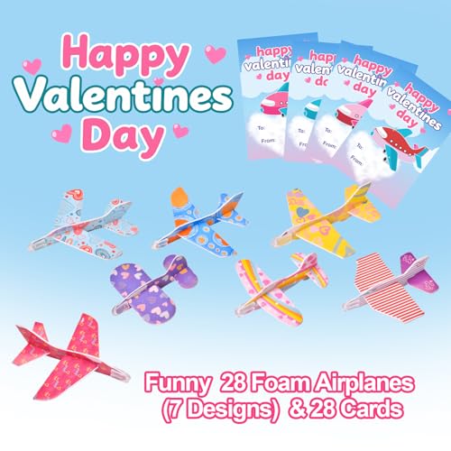 Valentines Day Gifts for Kids - 28 Flying Foam Airplanes Toys Valentine's Greeting Cards for Kids Classroom School Party Supplies Treats for Boys Girls School Party Favor Bulk Exchange Prizes Present - Image 5