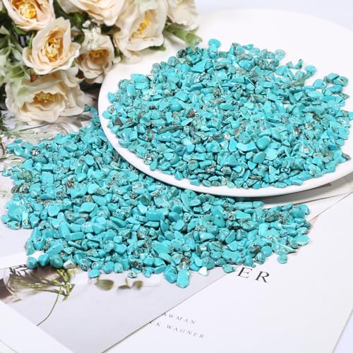 SUNYIK Howlite Turquoise Tumbled Chips Stone Crushed Pieces Irregular Shaped Stones 1pound(about 460 gram) - Thumbnail 4