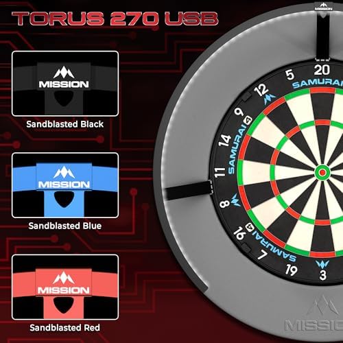 Mission Darts TOR270 Torus 270 | Dartboard LED Lighting System with Easy Access Area for Unrestricted Play, Sand Blasted Black (Metallic Red, USB) - 2