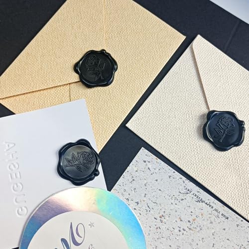 50 Pcs Black Wax Seal Stickers - Rose Style, Self Adhesive Wax Seal for Wedding Invitation, Good Adhesion, Black Rose Envelope Seals Stickers Perfect for Wedding Invitation, Scrapbooking